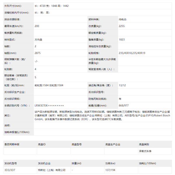 预售25.99万起 新款国产特斯拉Model 3申报：双电机“+”版亮相