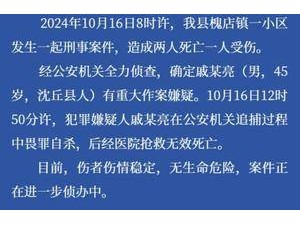 河南沈丘小區刑案致兩死一傷，嫌犯圍捕中自殺，詳情曝光！