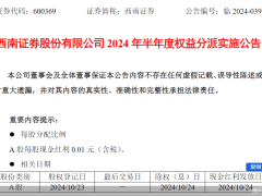 西南证券10月24日派发红包，共计6645.11万元！