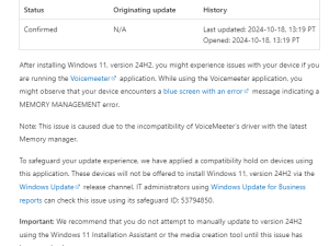 Voicemeeter不兼容引风波，Win11 24H2更新被暂停推送