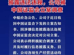 中船应急：因涉嫌信息披露违法违规，公司被中国证监会立案调查