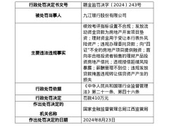 九江银行因九项违规被罚410万元，时任八名高管被罚