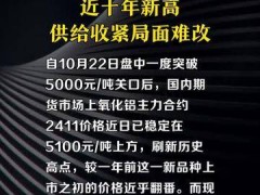 氧化铝价格创近十年新高，供给收紧局面难改