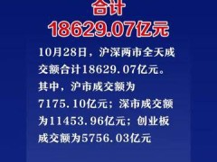 沪深两市今日成交额合计18629.07亿元