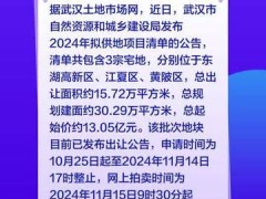 武汉第十批次拟供应3宗宅地，总起始价约13.05亿元