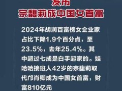 2024年胡润百富榜发布，宗馥莉成中国女首富