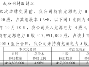 龙源电力获瑞众人寿增持至5%，触发举牌动作！