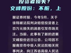 被判替徐翔赔偿投资者损失？文峰股份：不服，上诉