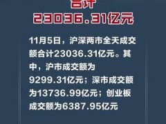 沪深两市今日成交额合计23036.31亿元