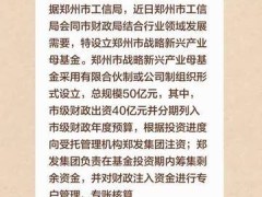 郑州设立50亿战略新兴产业母基金，首批子基金投资方向公布