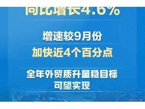 增速加快近4个百分点 10月份我国货物贸易进出口同比增长4.6%