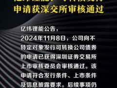 亿纬锂能：可转债发行申请获深交所审核通过