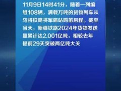 新疆铁路货物发送量突破2亿吨，较去年提前29天