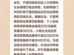 宁夏：小微企业创业担保贷款最高可达400万元