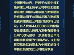 中国核电：控股子公司拟4.48亿元收购泰来风电100%股权