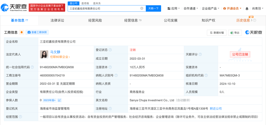 三亚初嘉投资股权结构图