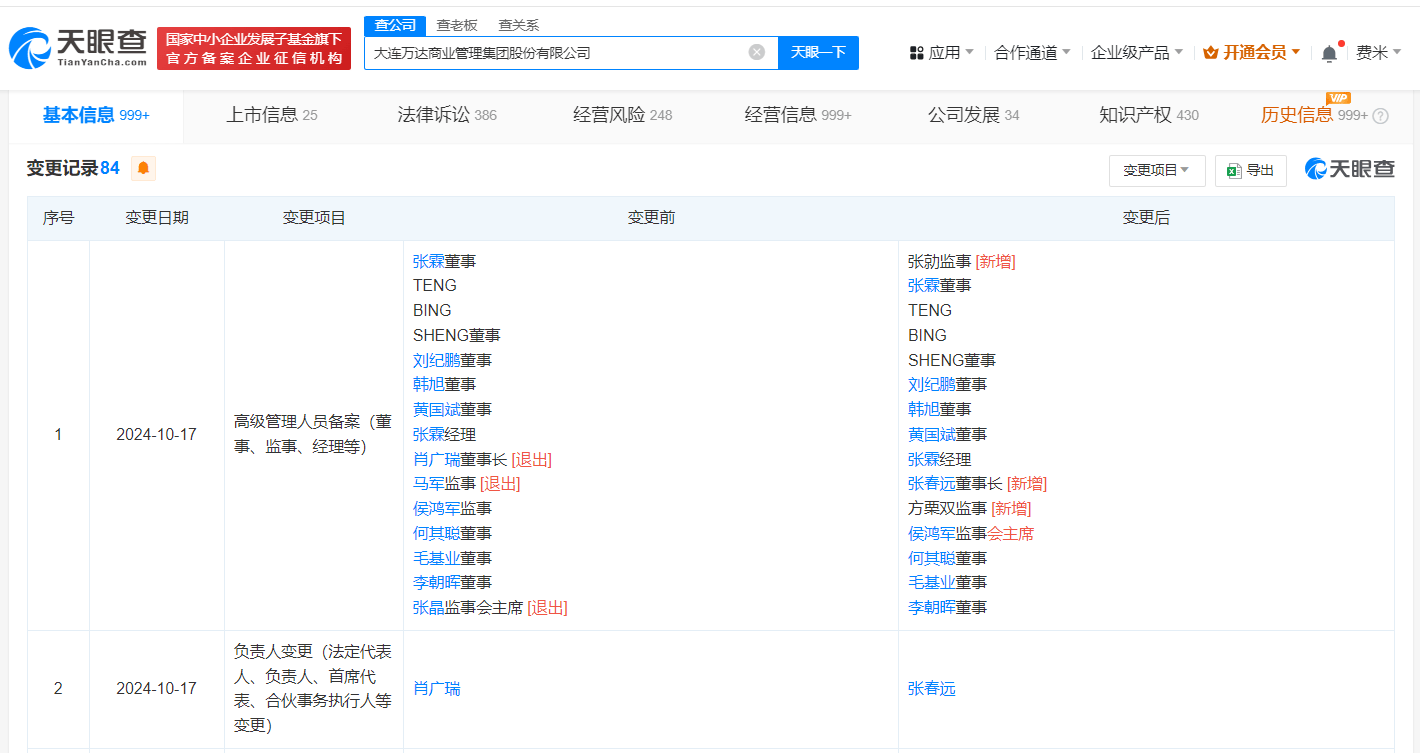 万达商管新领导班子