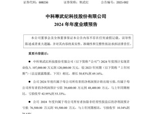 寒武纪2024年营收大增，但净利润预计仍亏损3.96亿至4.84亿