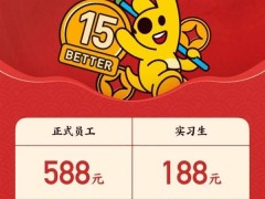 美團十五周年春節大放送：員工紅包正式員工588元，實習生188元！