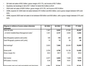 ASML 2024年業績亮眼：凈銷售額近283億歐元，毛利率達51.3%