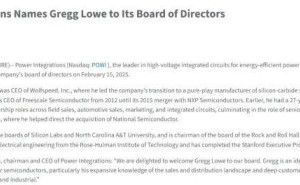 前Wolfspeed CEO Gregg Lowe加盟氮化镓领域巨头Power Integrations