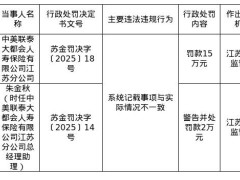 中美联泰大都会人寿江苏分公司违规被罚，系统记录与实际不符成主因