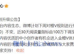 微博橙V规则升级，阅读量门槛降至30万，中小创作者迎机遇？