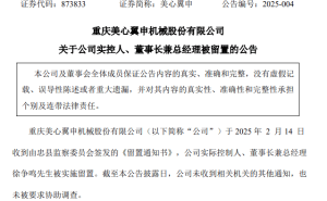 美心翼申董事长徐争鸣被留置，公司前三季度利润大幅下滑超四成