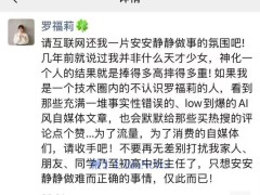 罗福莉呼吁：还技术圈清静，拒绝神化，抵制低质AI自媒体