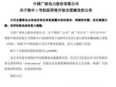 陆丰核电1号机组即将全面建设，装机容量达1245MW，环保效益显著