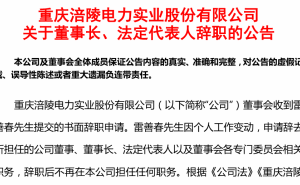 涪陵电力董事长雷善春辞职，公司营收连续下滑引关注