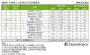 2024年全球IC设计十强营收大增，英伟达领跑AI芯片市场