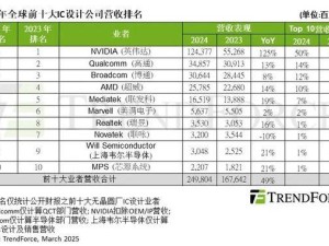 2024全球IC設(shè)計業(yè)巨頭排行：英偉達領(lǐng)跑，上海韋爾穩(wěn)居第九