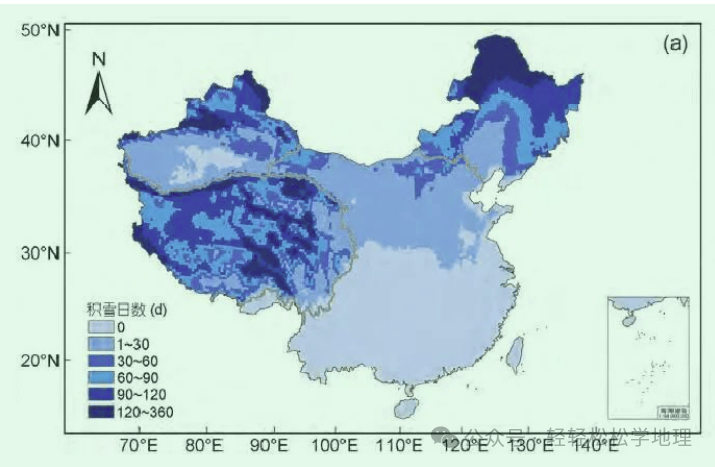 中国平均积雪日数